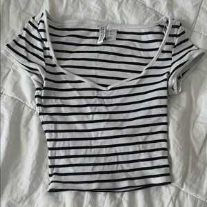 Divided Black & White Striped Scoop-Neck Crop Top